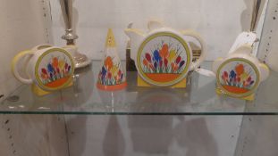A Moorland 'Crocus' pattern four piece tea set and sugar sifter