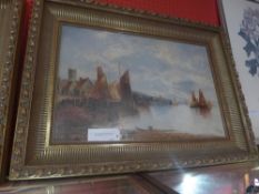An oil on canvas French coastal scene with boats on the shore signed Cox bottom right in heavy