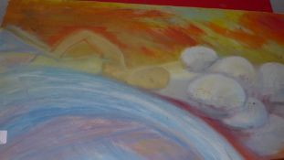 An unframed oil on canvas abstract painting