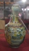 A Chinese hand painted vase with a garlic head neck decorated with figures
