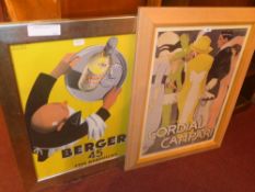 A Cordial Campari print of a poster together with one for Berger 45 type Marseillais