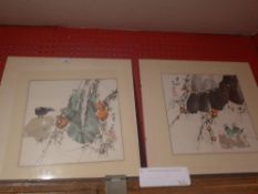 A pair of Chinese paintings of birds and fruit