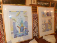 A pair of limited edition lithographs by Yvonne Cole Clowning Around 1/40 and Topsy Turvy 18/40 both