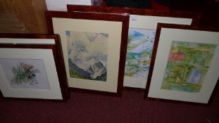 A set of six glazed and framed watercolours of various subjects monogrammed