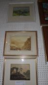 A glazed and framed Impressionist oil on paper landscape together with four other various glazed and