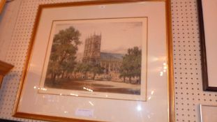 A large print of Westminister Abbey after an etching and aquatint in a gilt frame