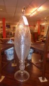 A cut glass lidded urn of large size