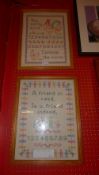 Two glazed and framed nursery samplers