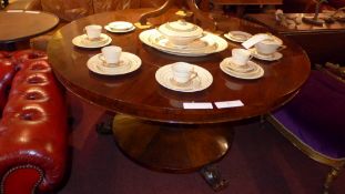 A Victorian rosewood dining table the circular top raised on baluster form column and platform base