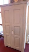 A French grey painted distressed finish housekeepers cabinet fitted pair of panelled doors enclosing