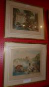 A pair of French Coloured prints after Watteau 'Lete' and 'Le Printemp' in gilt frames