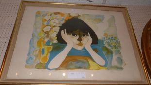 A Bernard Stern lithograph signed in pencil glazed and framed