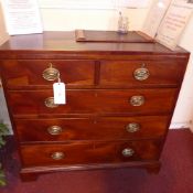 A C19th mahogany chest fitted two short above three long drawers on bracket feet