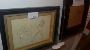 A glazed and framed sketch by John Leech for 'Punch Pictures' and another pencil drawing [2]