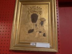 A gilt framed Icon with Madonna and child