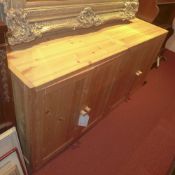 A pair of contemporary pine cabinets fitted pair of panel doors enclosing shelves