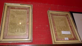 A pair of C19th plaster panels, depicting courtroom scenes in relief glazed and framed (af)