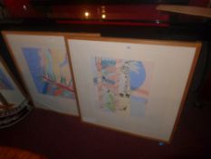 A pair of paintings by Allison J Harley The Statue 1981 and Canopy 1981 both signed in pencil