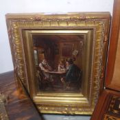 A C19th oil on board interior scene by E
