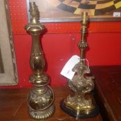 Two Rococo style brass table lamps one w