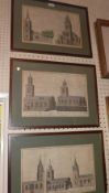 A set of three hand tinted engravings of