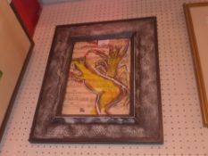 A mixed media on music paper monogrammed L.G glazed and framed H 28 x W 20 cm