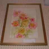 A watercolour still life of flowers