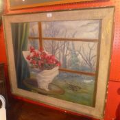 An oil on canvas still life view of flow