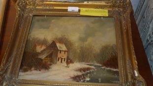 A C1930s oil on panel of a countryside w
