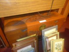 A Chinese camphorwood coffer with a carv