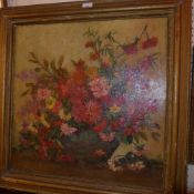 An oil on board still life with vase of
