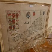 A C1640 Jan Blaeu map of Cornwall framed