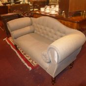 A double scroll end settee the buttoned