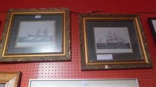 A pair of prints of clippers in gilt frames