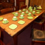 A pine farmhouse table with rectangular