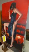 An oil on canvas lady in black dress by John Lucy Lockhart