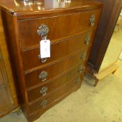 A mid C20th walnut chest of five drawers with metal drop handle W 76 D 47 H 103 cm