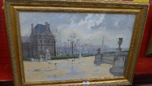 An oil on canvas palatial garden within
