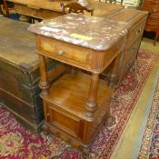 A C19th French walnut marble top bedside