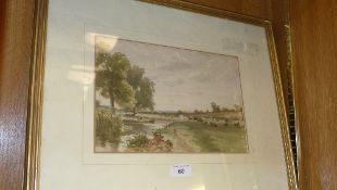 A watercolour cattle bedside stream signed lower right