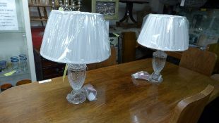 A pair of glass table lamps with pleated