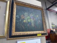 A oil on canvas still life of fruit within gilt ebonised frame