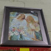 An oil on board of two young maidens in