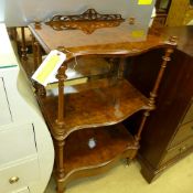A Victorian burr-walnut what-not of thre
