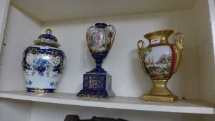 A Vienna style porcelain twin handle vas