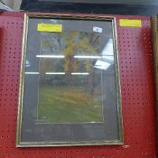 A framed and glazed pastel drawing of a