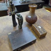 A Masai figure, soapstone chameleon, two