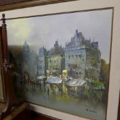 An oil on canvas continental street scen