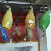 A hand blown colour glass six light chan