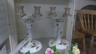 A pair of twin branch Herend candlestick